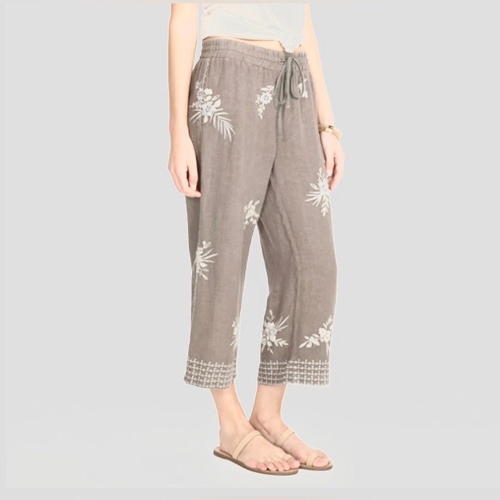 Johnny Was Linen Embroidered Crop Pants size Medium - Picture 2 of 10